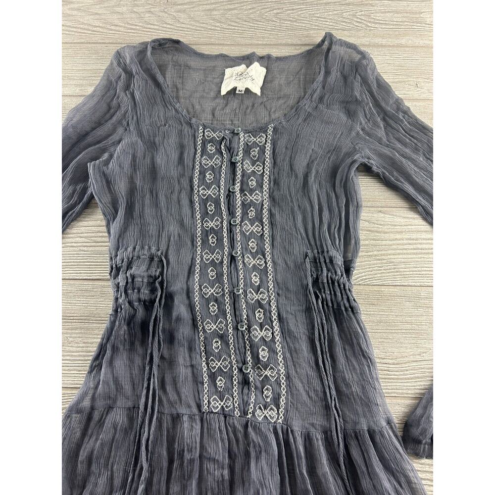 WOMENS 4 LOVE AND LIBERTY BLUE GREY SILK SHEER TUNIC SHIFT DRESS Size Medium - Picture 3 of 11